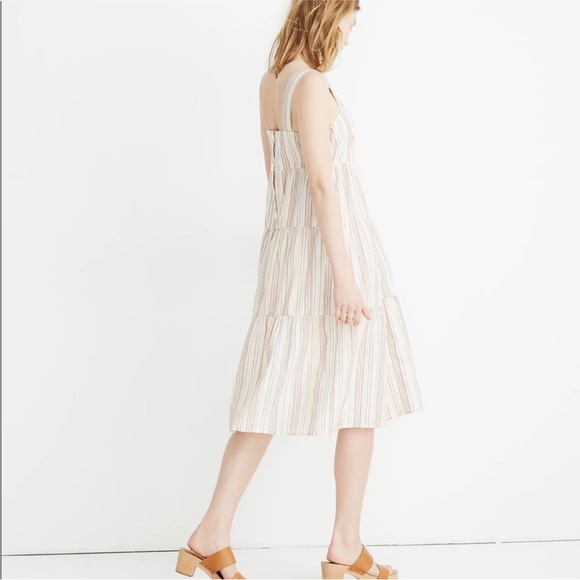 Madewell Multicolor Button-Back Tiered Dress A-Line Striped Colorful Textural - Picture 2 of 6